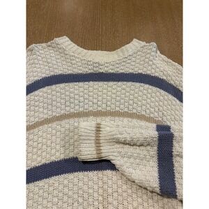 Private Club Vintage Mens XL Cotton Knit Striped Sweater Cream Blue Tan USA Made